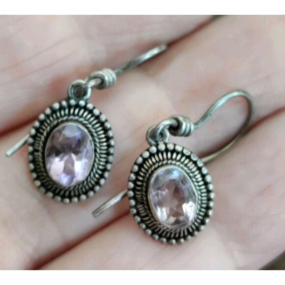 Vintage Oval Pale Amethyst Dangle 1" Earrings, 2g Tested As Sterling - Picture 1 of 6